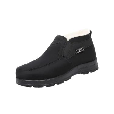 Imagem de Botas de neve masculinas casuais forradas com lã à prova d'água, confortável, tecido de lã, estilo outono e inverno, sola macia, espessa, Preto, 40