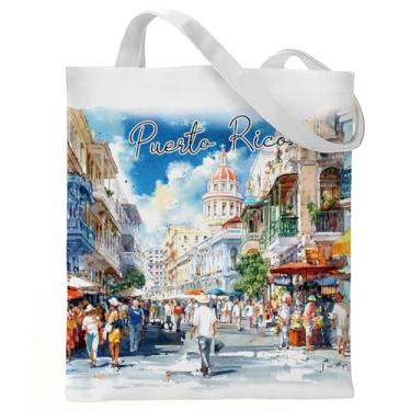 Imagem de VeloKomo Bolsa de lembranças de Porto Rico - Sacolas de algodão em aquarela, reutilizáveis, estéticas, compras, compras, trabalho, viagem, academia, acessórios, presente de aniversário para mulheres
