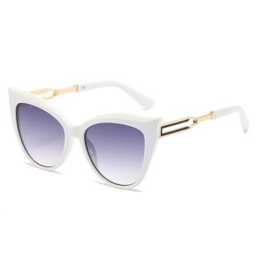 Imagem de Óculos de Sol UV400 - Olho de Gato Oversized com Lentes Degradê para Homens e Mulheres, Esportivos, ao Ar Livre, Corrida e Ciclismo, Branco e Cinza