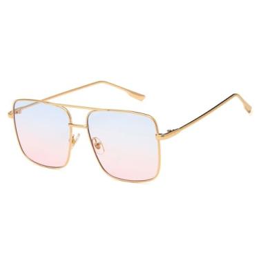 Imagem de Óculos de Sol Unissex Oversized com Lentes Degradê em Metal e Proteção UV400 para Esportes ao Ar Livre, Corrida e Ciclismo, nas Cores Dourado, Azul e Rosa.