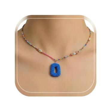 Imagem de ZShireeyBlackey Colar de contas coloridas com inicial para mulheres, colar de letras de bolhas personalizado com miçangas para meninas, gargantilhas boêmias, joias e presentes, Resina, Sem Pedra
