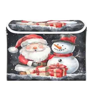 Imagem de SEHANY Linda caixa de armazenamento de Papai Noel de Natal com tampas e alças, organizador de cestas de armazenamento de tecido dobrável, caixas de armazenamento de cubos grandes para roupas, cobertor