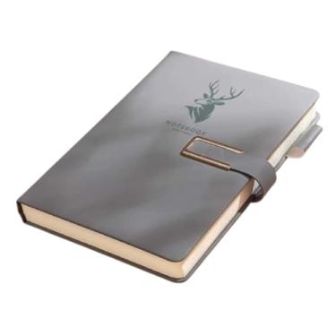 Imagem de Caderno de capa dura A5, diário de couro sintético macio com 85 folhas e suporte de caneta para homens e mulheres, diário forrado para escritório, negócios (CINZA)