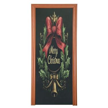 Imagem de SEHANY Capa de porta de sinos de guirlanda de Natal, decoração externa, tecido de alta elasticidade, capa de porta de Natal, faixa de Natal, capa de porta para porta da frente, festa festiva