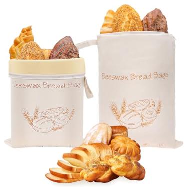 Imagem de 2 peças de saco de pão de cera de abelha para pão caseiro, com zíper em forma de L, saco de massa fermentada de grande capacidade de 41,5 x 33 cm, reutilizável para queijo Sourdough para padeiros e
