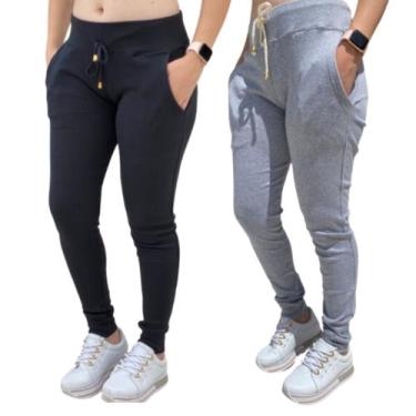 Imagem de Kit 2 Calças modelo Ribana feminina algodão inverno - swg, Preta e cin