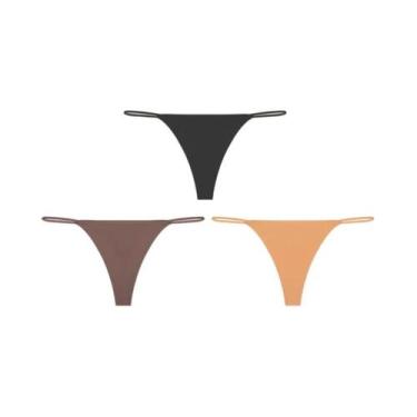 Imagem de Calcinhas Tanga Sem Costura De Cintura Baixa 3 Peças Com Alça Fina, Al
