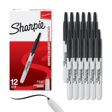 Imagem de Sharpie Conjunto de marcadores permanentes retráteis de ponta fina, material de escritório, material de professor, preto, 12 unidades