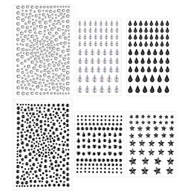 Imagem de 6 folhas de adesivos de strass, adesivo de diamante brilhante autoadesivo em pedras pretas para maquiagem joias adesivos para festa de Halloween, rosto, olho, barriga, corpo, decoração de unhas