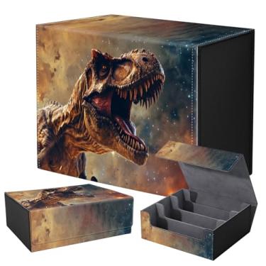 Imagem de Ímã forte para caixa de baralho TCG MTG Commander caixa organizadora de cartas colecionáveis padrão criativo caixa de armazenamento para jogos colecionáveis de até 2400 cartas, um tiranossauro louco