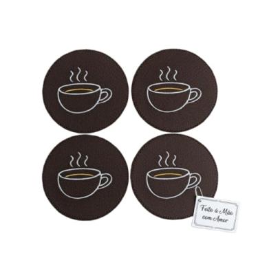 Imagem de Um conjunto de 8 peças de feltro bordadas com tema de café, porta copo—feitas à mão e altamente decorativas, tornando-as uma escolha ideal para arranjos de mesa(Kit com 4)