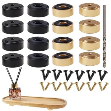 Imagem de Nihfien Pés de metal para paletes com parafusos, 13/40.6 cm L x 3/20.3 cm H Blocos antiderrapantes para madeira, tábua de corte de bambu (preto e dourado), (conjunto de 16)