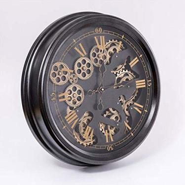 Imagem de AkosOL Relógio de parede retrô com engrenagem rolante relógio de parede industrial vento de ferro forjado mudo relógio decorativo romano para sala de estar, escritório, cozinha, café
