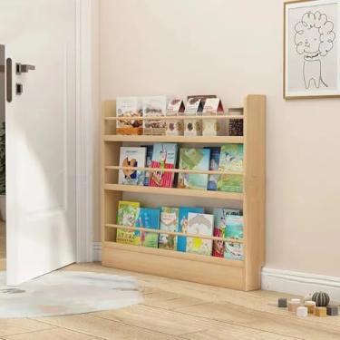 Imagem de Prateleira organizadora de revistas com porta atrás, prateleira de livros de madeira, 3/4/5/6 camadas atrás da porta para espaço estreito interno, sala de estar, escritório em casa, 60 x 10 x 89 cm