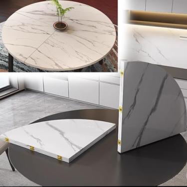 Imagem de Tampo de mesa redonda armazenável, mesa dobrável redonda resistente, mesa circular grande de madeira com dobradiças de metal, mesa de cartão de café para jantar em casa apenas (130 cm)