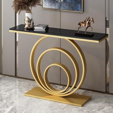Imagem de Mesa de console de entrada estreita moldura de metal mesa de sofá mesa de corredor, mesa de hall de entrada, mesa de suporte de TV para entrada/corredor/sala de estar (cor: dourado, tamanho: 120 cm)