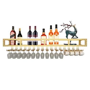 Imagem de Suporte de metal para pendurar para taças de vinho, preto/dourado, fácil de instalar, para economia de espaço, suporte de copo de vinho, para bar cozinha armário de vinho montado na parede