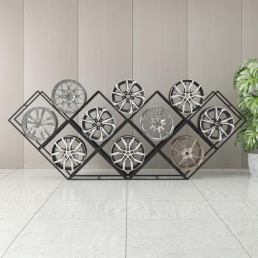 Imagem de Racks de exibição de aro de pneu empilháveis - Suportes de armazenamento de pneus de aço resistente para garagem e oficina em casa - Organizador de cubo de roda grande para carro e loja (estilo 4-A)