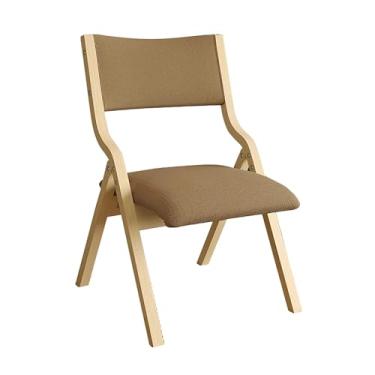 Imagem de Cadeira de jantar dobrável de madeira com estofamento de linho - Cadeira portátil e dobrável para escritório, festa, evento - Cor marrom