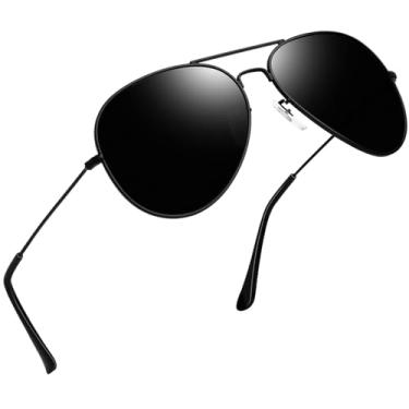 Imagem de Joopin Óculos de sol de aviação de metal polarizado, masculino, óculos de sol militares clássicos, feminino, óculos de sol retangulares, fantasia de proteção UV400, C122- Preto/Preto (tamanho médio