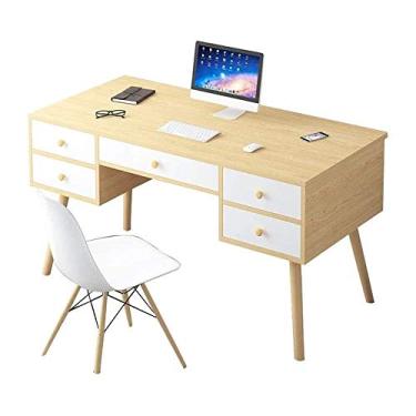 Imagem de Mesa de computador, armazenamento de madeira, escrita, com gaveta, móveis de escritório, estações de trabalho de computador, acessórios de computador para casa/escritório (cor: C)