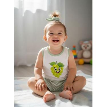 Imagem de Pijama Infantil Menina Uvinha Verde Algodão com Shorts Listrado Com Xu