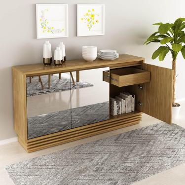 Imagem de Buffet Aparador Balcão Sala de Jantar com Espelho nas Portas BB2609 MDP Natural - Gran Belo