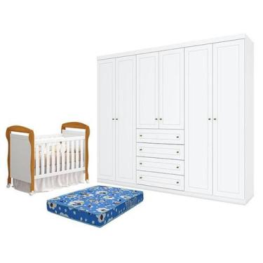 Imagem de Berço Americano Danny Branco Acetinado Savana Reller e Guarda Roupa Ca