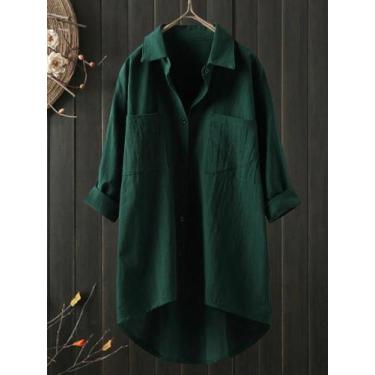 Imagem de Blusa Feminina De Algodão E Linho Tamanho Grande Casual Manga Longa Co