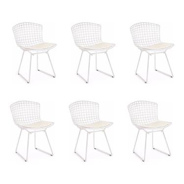 Imagem de Kit 6 Cadeiras Bertoia Branca Com Assento Branco