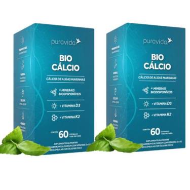 Imagem de Kit 2 Bio Cálcio Marinho  + Minerais Vitaminas D3 K2  PuraVida - Pura 