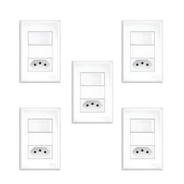 Imagem de Kit 5 Interruptor Simples e Tomada 2P+T 10A Fame