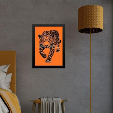 Imagem de Quadro Decorativo Leopardo Laranja E Preto 45X34Cm - Vidro