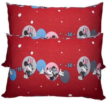 Imagem de Par de Fronha KazzaVip Malha 100% Algodão Disney Estampada Minnie Feliz Red 48cmx68cm Vermelho