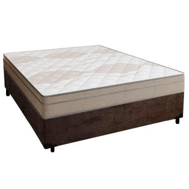 Imagem de Cama Box Casal Suede + Colchão De Molas Ensacadas Portobel Ipanema - 138x188x65cm Marrom