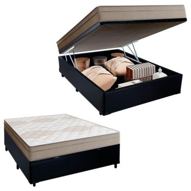 Imagem de Cama Box Baú Casal Sintético + Colchão De Molas Ensacadas Portobel Ipanema - 138x188x66cm Preto