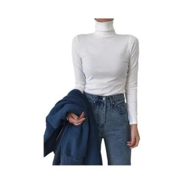Imagem de Suéter Feminino De Tricô Gola Alta Manga Longa Slim Fit Estilo Coreano