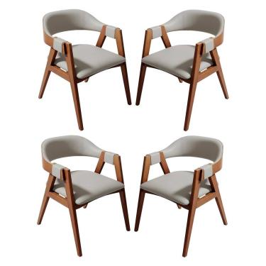 Imagem de Kit 4 Cadeiras de Jantar em Madeira Lina Estofada Couríssimo Palha CCS