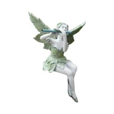 Imagem de Estátua De Anjo Fada Tocando Flauta, Escultura De Resina Para Jardim, 