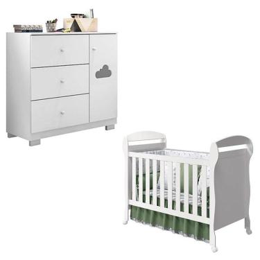Imagem de Berço Americano Danny e Cômoda Infantil Ane Branco Brilho – Phoenix Baby