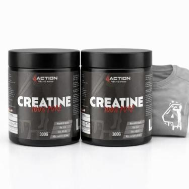 Imagem de Kit 2x Creatina Monohidratada 300g 100 Pura 4Action Camisa Dry Fit Sli