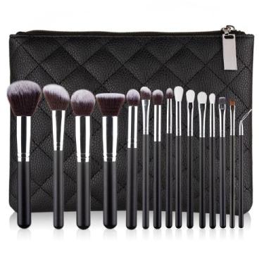 Imagem de Kit Pincéis de Maquiagem com Bolsa Marrom - Beili, Preto