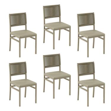 Imagem de Kit 6 Cadeiras para Sala de Jantar com Encosto em Corda Náutica Rami Viena Rami/Perola