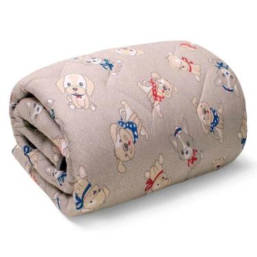 Imagem de Edredom Basic Estampado Dogs Solteiro 100% Algodão Malha Macio Cinza