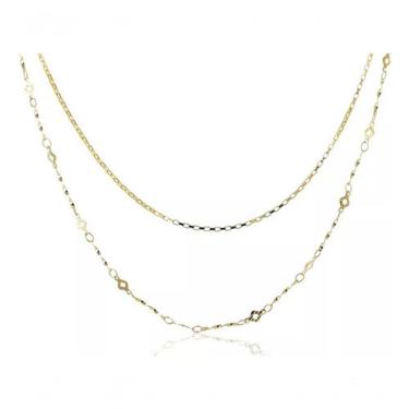 Imagem de Colar Duplo Corrente Lisa com Malha Trabalhada Folheado em Ouro 18K Hipoalergênico Feminino