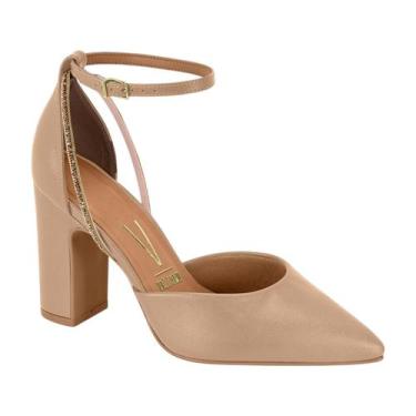 Imagem de Sapato Scarpin Salto Alto Bloco Feminino Vizzano Nude / Ouro / Pelica 