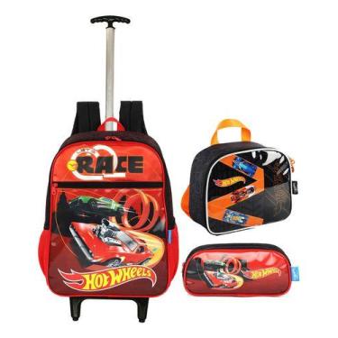 Imagem de Kit Mochila Hot Wheels Escolar Meninos Estojo Original Grand