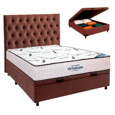 Imagem de Box Bau Blindado + Colchão Casal High Foam Ortobom + Cabeceira