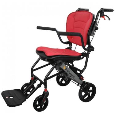 Imagem de Cadeira de Rodas para Adultos ProTraverse Vermelha Dobrável Leve com Almofadas Removíveis Transporte Viagem com Alça Telescopica