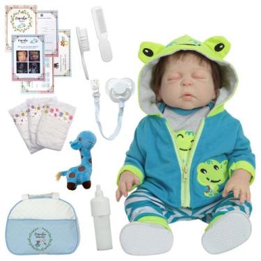 Imagem de Boneco Bebê Reborn Fio a Fio Menino Jacarezinho Bolsa Itens - Cegonha 